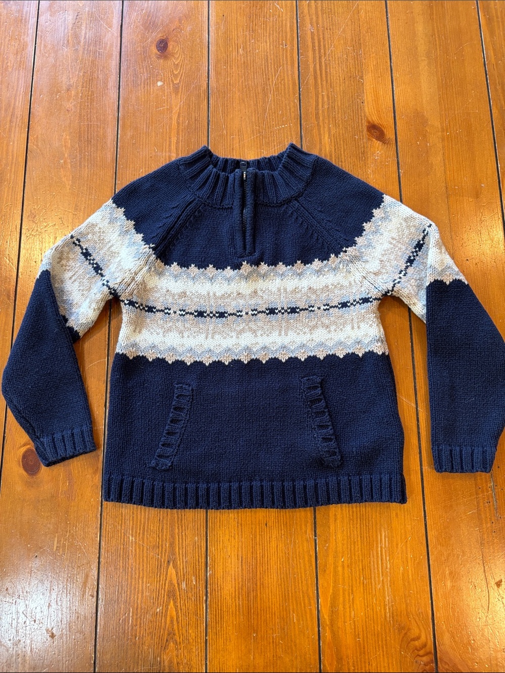 Harry & Me Navy Tan Fair Isle Quarter-Zip Sweater Boys Size 5T GUC